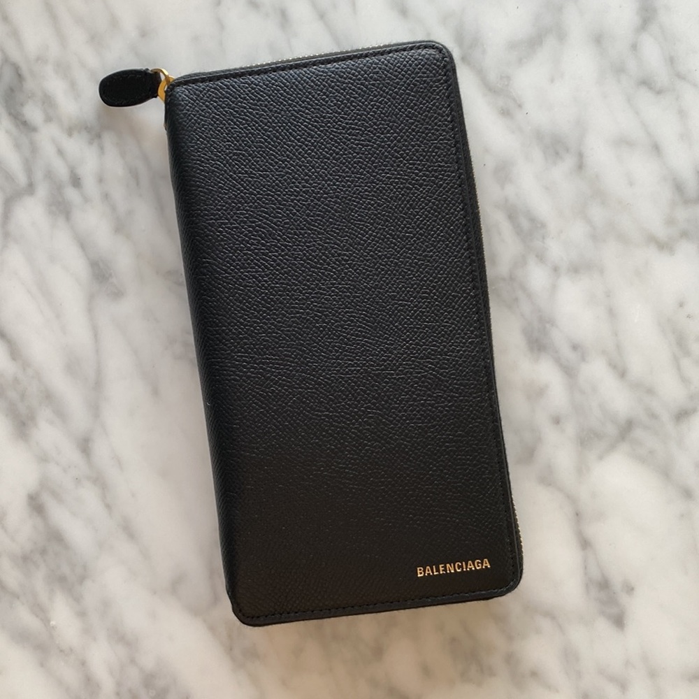 Black Balenciaga Wallet, bifold, gold zip (NEW)